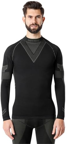 Ladeheid Camiseta Térmica Hombre Manga Larga – Ropa Interior Hombre Deportiva, Transpirable y Secado rápido – Top Funcional para Invierno y Actividades Deportivas LAGI001 (Negro/Khaki, XL)