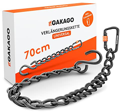 Gakago Verlängerungskette als Hängesessel Kette, Schaukel Verlängerung, Boxsack Halterung - Extra Starke Stahlkette mit S-Haken und Karabiner - Flexible Aufhängung auch für Draußen