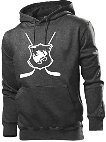 Generisch Sweat à capuche pour homme avec blason de hockey sur glace, Gris foncé chiné., L
