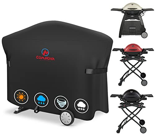 Comnova Grill Cover for Weber Q Grill on Cart - 7112 BBQ Cover for Weber Q3000/Q300/Q2000/Q200 with Portable Stand, 600D Heavy Duty & Waterproof BBQ Cover for Weber Q3200, 3000, 320, 300 and More