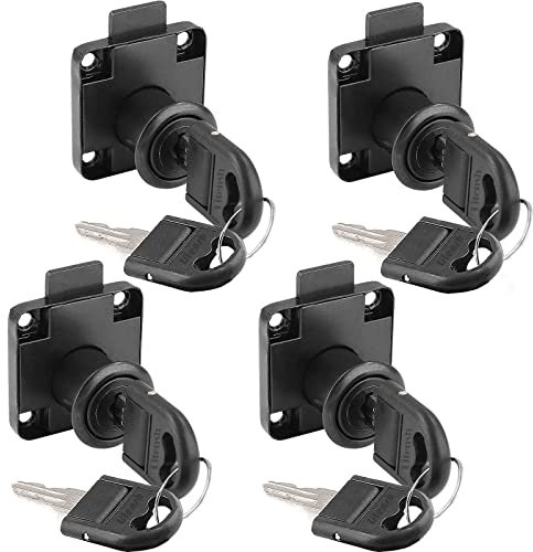 Litensh 4PCS Nockenschloss mit Schlüssel gleich, Sicherheit Schrankschloss Schubladenschloss Möbelschloß Möbelschloss Aufschraubschloss für Schränke Schubladen Schreibtisch Schwarz