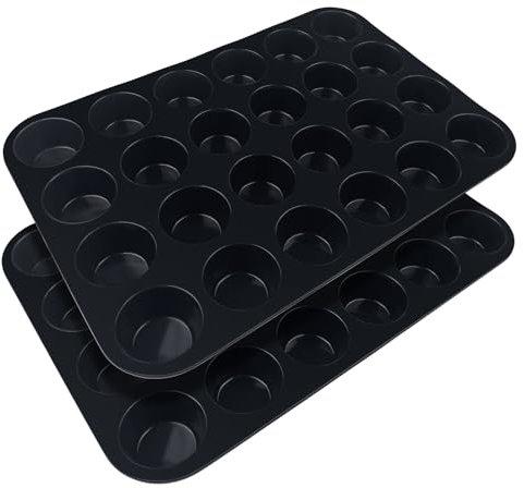 Fousenuk Mini Teglia Muffin, 2 Pezzi Stampo Muffin Stampi SiliconeTeglia per Forno, 33×22×2.5cm Pirottini Silicone Rivestimento Antiaderente, per Muffin, Cupcake, Brownie, Budino, Pasticceria, Nero