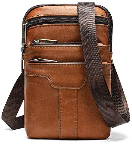 Small Shoulder Crossbody Bag Mens Leather, Mobile Phone Waist Bag Leather, Outdoor Sport Travel Leather Sling Chest Bag Cross Body Purse Messenger Bag Belt Clip Holster Wallet Belt Loop Waist Pouch