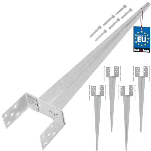 KOTARBAU® Lot de 4 supports de poteau à enfoncer, 0-160 cm, en acier argenté galvanisé à chaud, réglable, ancrage au sol pour poteaux en bois, douille à enfoncer
