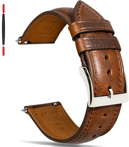 Gomvadr Leather Watch Strap with Quick Release, Vintage, Oil-Tanned Replacement Leather Strap for Men and Women, 16 mm, 18 mm, 19 mm, 20 mm, 21 mm, 22 mm, 24 mm, 22mm, Leather