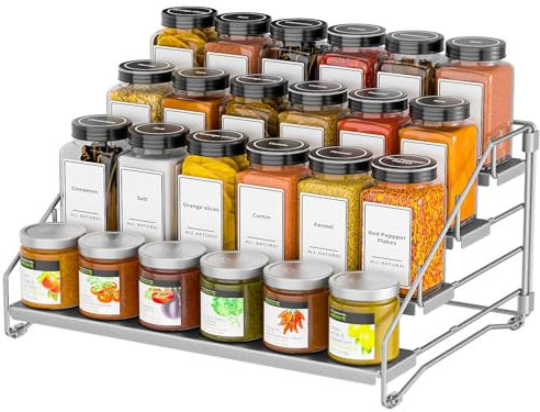 ZDDLOINP 4 Etagen Einstellbare Gewürzregale, Gewürzregal Ohne Bohren, Stapelba Gewürz Organizer, Gewürzregal Stehend, Gewürzregale für die küche Grau 1-Pack