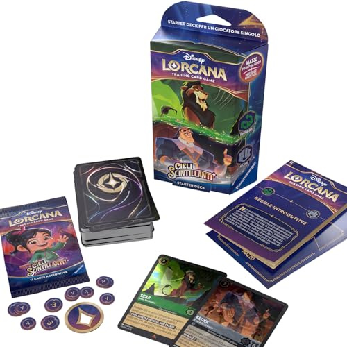 Ravensburger - Disney Lorcana TCG: Cieli Scintillanti, Starter Deck Smeraldo & Acciaio 60 Carte, Carte da Gioco Collezionabili, Gioco Adulti e Bambini, Idea Regalo 8+ Anni, Edizione in Italiano
