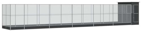 vidaXL Voliere mit Erweiterung Silbern 1244x203x216 cm Stahl, Vogelvoliere, Wellensittichkäfig, großer Vogelkäfig, Vogelkäfig, Papageienkäfig