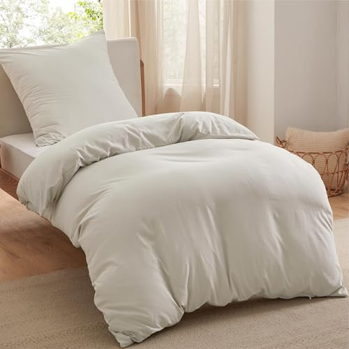 BEDSURE Bettwäsche 135x200 2teilig Bettwäsche-Set - Weich Baumwollähnlich 1 Bettbezug 135 x 200 cm und 1 Kissenbezug 80x80 cm，ÖKO-TEX Vorgewaschene Deckenbezug Bedding, Natur mit Reißverschluss