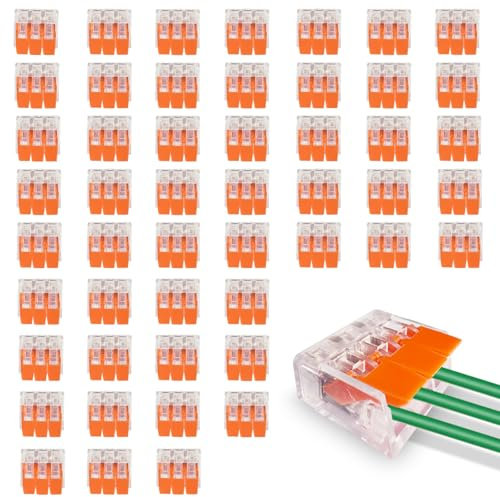 Peaceya 50 Stück Kabelverbinder 3-Leiter, Klemmen bis 4 mm², Verbindungsklemmen Klemme mit Betätigungshebel, Kabelklemmen Elektro, Klemme Lüsterklemmen für Feste Kabe