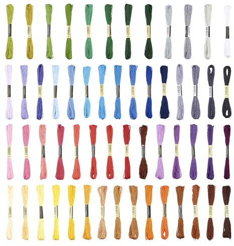 FASHEWELRY 56 madejas de hilo de bordado de algodón de 1,2 mm, hilos de punto de cruz, hilo de costura colorido para manualidades, manualidades, bordado a mano, ropa de punto, 56 colores