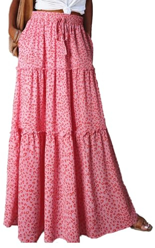 JENJON Femme Jupe Maxi Imprimé Taille Haute Elastique Casual Boho Style Ethnique Robe 2 in 1 Taille Unique