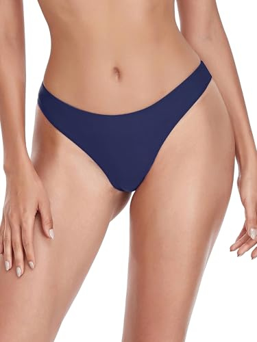Ocean Blues Bas de Bikini Femme Brésilien String Tanga - Maillot de Bain Élégant Bleu Marine Taille L