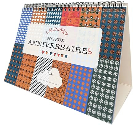Calendario Perpetuo A5 Cumpleaños | Caballete Espiral 13 Páginas | Sin Año | Diseño Colorido Feliz Cumpleaños | Para Fechas Importantes & Fiestas | Reutilizable