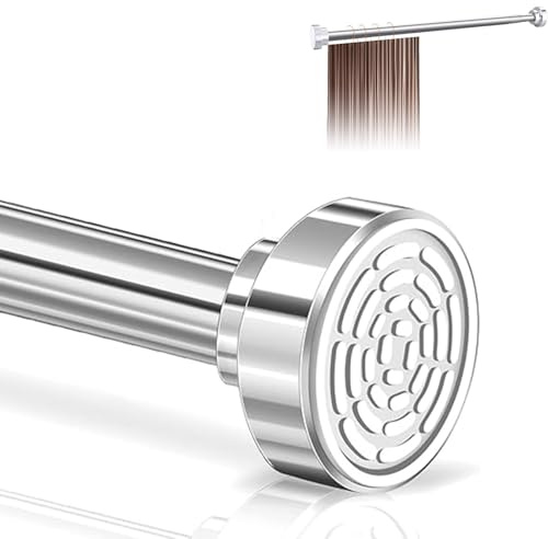 Tringle à Rideau Télescopique, Tringle à Rideaux Sans Perçage Extensible 66-130 cm, Tringle à Rideau Télescopique Sans Perceuse, Tige de Pression Réglable, pour Porte, Balcon, Douche, Fenêtre, Argent