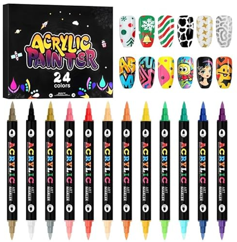 Kalolary Lot de 24 marqueurs colorés pour nail art 3D | Stylo à pois graffiti à séchage rapide étanche à double tête pour nail art design