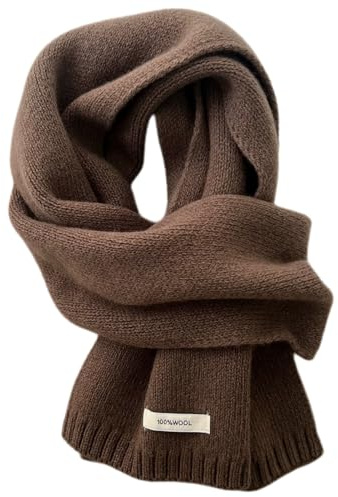 Kovake Bufanda de Lana de Invierno Bufanda de Punto Suave Cálida - 100% Lana - Otoño e Invierno Versátil Sólida Fulares de Cachemir Wool Scarf para Mujer Hombre, 160 x 20 cm (Marrón)