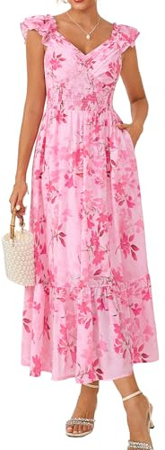 GRACE KARIN Ruffle Sleeves Floral Summer Chiffon Dresses Wedding Guest