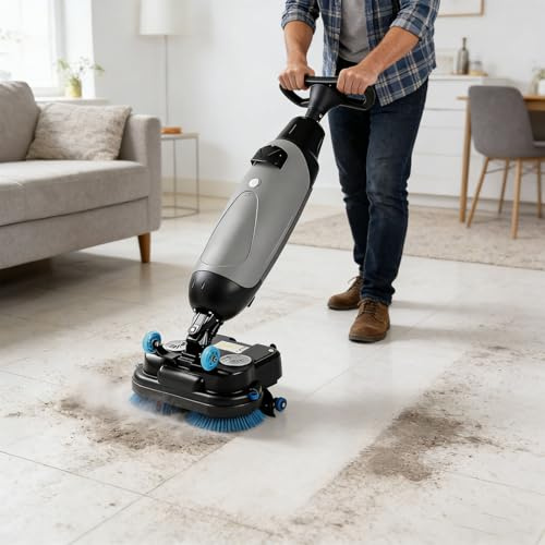 WEIMILOR Cordless Tile Polisher and Floor Scrubber, Automatic 36V/10.5A, 2 Adjustable 200W Brushes, Separate 4L and 6L Water Tanks Gray