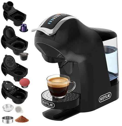 5 in 1 Coffee Pod Machine, Capsule Coffee Machine Compatible with Nespresso Original, Dolce Gusto, A Modo Mio, ESE 44mm Pods and Ground Coffee, Touchscreen 7 Cup Sizes, Arc Pro