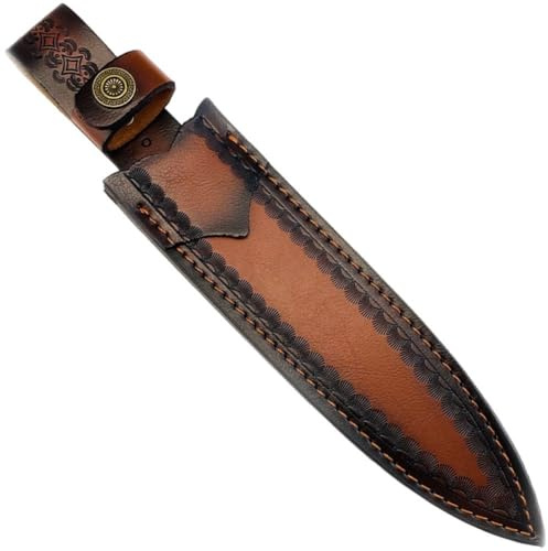 Luxylei Ko Läder Knivfodral, Rak Knivhylsa, Handsnidade Ko-Läderöverdrag med Bältesöglor för Kök.