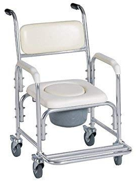 HEALTHLINE Shower Bedside Commode Chair Padded Seat With Wheels by Healthline, Medical Commode Toilet Rolling Shower Chair With Casters (4 Wheels Brakes), Commode Padded Backrest and Seat