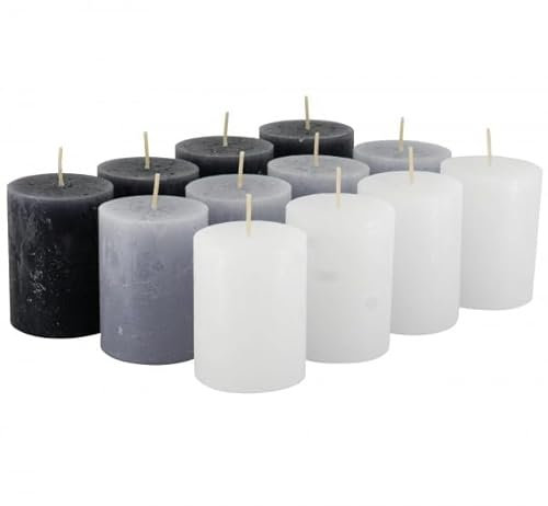 Rustikale Stumpenkerzen – 12 Stück - Wachskerzen/Rustickerzen/Adventskerzen Weihnachten (Midnight Color-Mix, Klein: Höhe 8cm / Ø 6cm)