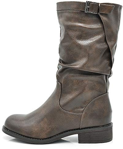 IF Fashion Stivali Stivaletti Biker Motociclista Arricciati Con Fibbia da Donna 991 Brown N.39