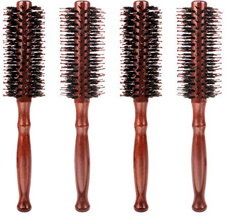 Jubaopen 4 Stück Frauen Haarbürsten Rundbürste Styling Haarbürste Wildschweinborsten Bürste Antistatisch Lonen Rundbürste mit Holzgriff Stylingbürste für Damen und Herren