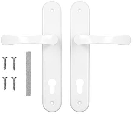 ADGO Ensemble de Poignées de Poignée de Porte pour Une Incrustation de Gâteau éponge de 60 mm, Poignée en Aluminium, Rosace en Acier Enduit de Poudre Galvanisé, Gauche et Droite, Blanc