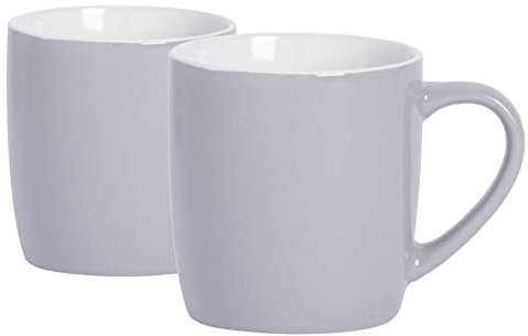 Argon Tableware Coloured Coffee Mugs - Grey - 350ml - Pack of 2 - Gloss Stoneware Latte Cappuccino Cups Hot Chocolate Cups Colourful Mug Set with Handle