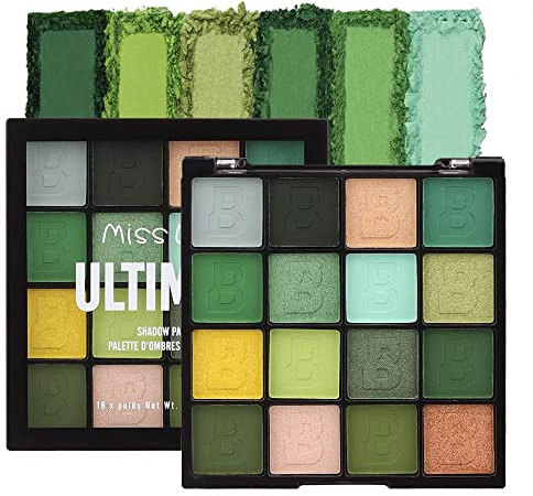 16 Colors Green Matte Eyeshadow Palette - Waterproof Light Dark Green Shimmer Eyeshadow, Shiny Yellow Pressed Eye Pallet,Sparkly Glitter Brown Eyes Makeup