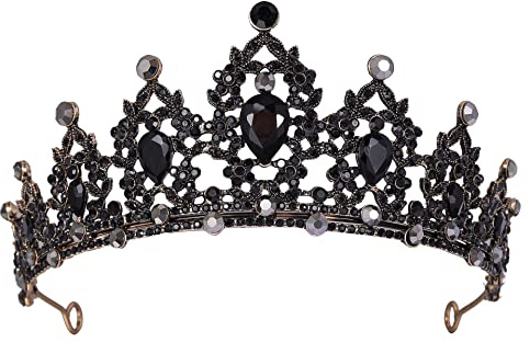 Femmes Noir Cristal Tiara Princesse de la Couronne Fille Elfe Bandeau Strass Cadeau pour Costume Mariage Demoiselle d'honneur Bal Anniversaire Cortège Halloween Coiffure Cadeau Baroque