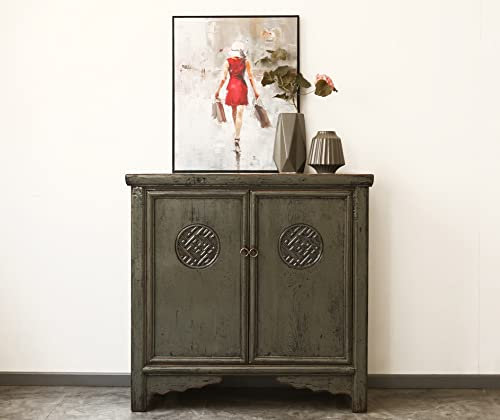 OPIUM OUTLET Kommode Sideboard Schrank Hochzeitsschrank Möbel aus Holz chinesisch asiatisch orientalisch Vintage kolonial Schnitzereien (dunkelgrau)