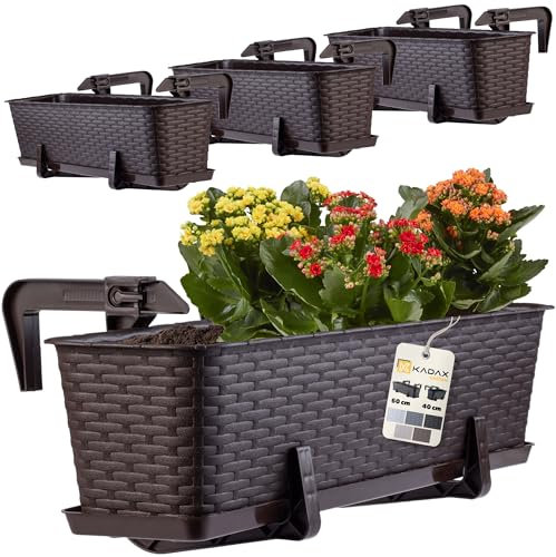 KADAX Blumenkasten 60 cm 4er Set Balkonkasten – Kunststoff Pflanzkasten für Balkon & Garten, Braun, Wetterfest & Stabil, Ideal für Blumen & Kräuter