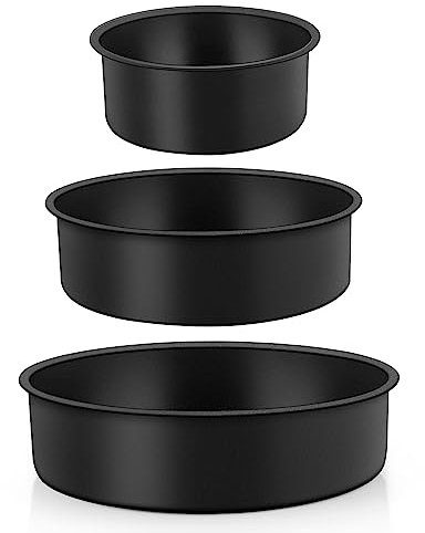 TEAMFAR Rund Backform, Kuchenform Backformen 3er Set aus Edelstahlkern mit schwarze Antihaftbeschichtung, 10/16/20 cm Tortenform mit Flachboden, Einteilig & Auslaufsicher, Gesund
