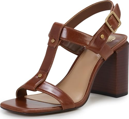 Vince Camuto Women's Clarissa T-Strap High Heel Sandal, Whiskey, 6