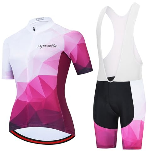 Conjunto Ropa Ciclismo Mujer Verano Traje Bici MTB,Maillot Ciclista Manga Corta Camiseta Ciclo y Culotte Tirantes con 19D Gel Acolchado,Completa Bicicleta Jerseys Transpirable Secado Ráido(15,L)