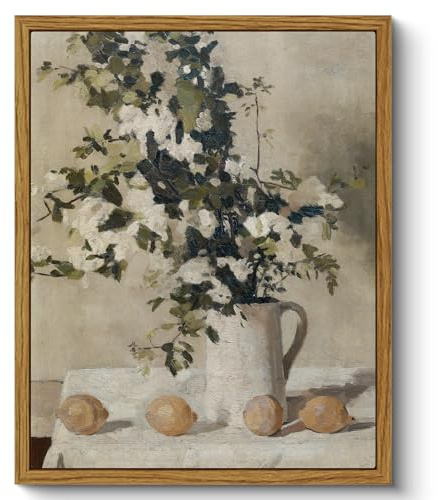 ARPEOTCY Leinwand Bilder mit Rahmen, Vintage Wandbilder, Klassisch Wand Deko Wohnzimmer Schlafzimmer Badezimmer Küche, Bauernhaus Zimmer Deko Aesthetic, Blumen Painting, 20x25cm, klein