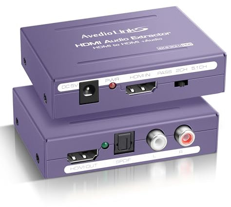 avedio links 4K HDMI Audio Extractor Splitter, 1080P HDMI to HDMI Audio Converter + Optical Toslink SPDIF + L/R Stereo Analog Audio, HDMI Audio Adapter for Fire Stick, Blu-Ray Player (4K 30Hz Purple)