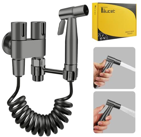 NAKIHOUSE Bidet Handbrause für Toilette, Edelstahl Bidet Handbrause Set mit 1-in-2-out-Doppelsteuerventil Wasserhahnspender und Schlauch Zum Waschen Von Haustieren, Reinigen Des Badezimmers, Grau