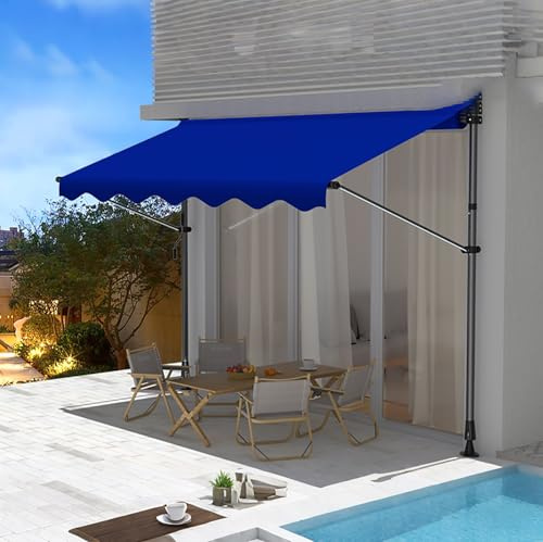 NOBBAT Stores Extérieurs Rétractables Manuels, Stores Extérieurs De Fenêtre, Angle et Hauteur Réglables Sans Perçage, Pour Porte-fenêtre Et Porte-fenêtre, auvent avec protection UV pour jardin(Bleu,2m
