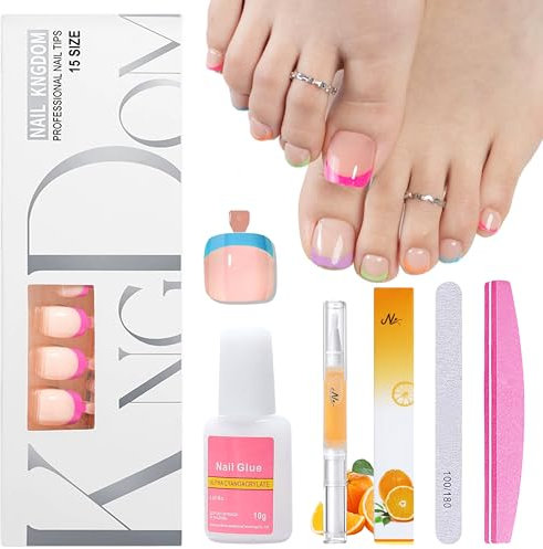 150 pezzi Set unghie finte – 15 misure unghie finte unghie dei piedi – punte per unghie dei piedi artificiali da incollare, colorate per le unghie dei piedi artificiali autoadesive per manicure fai da