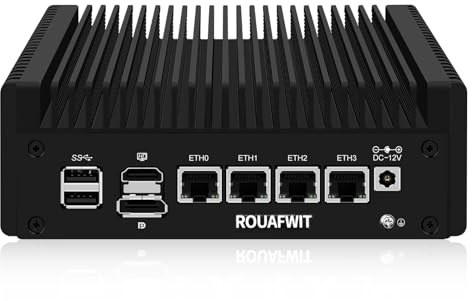 ROUAFWIT Mini PC Firewall N150 (Upgraded N100), Micro Computer OPNsense Appliance, DDR5 8G RAM 128G SSD, 4 x 2.5GbE i226V LAN Fanless Hardware, TF Slot, Support 1v4 Nvme Adapter