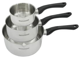 Fackelmann 9443350 Set 3 casseroles 12 16 et 20 cm en inox 18/8, de cuisine, tous feux, induction, sans PFAS, Acier inoxydable 18/8, 12 16 et 20 cm, Gris Perle