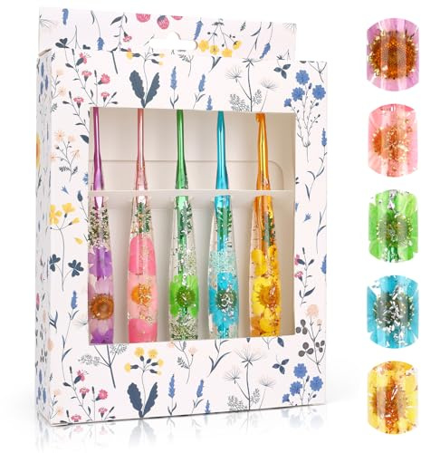 Coopay Crochet Hooks Set, 5pcs Floral Resin Crochet Hooks, 3.0mm-6.0mm | Metal Crochet Hook with Case, Ergonomic Resin Grips, Coloured Aluminium Crochet Needles for Beginners Crocheting Scarves