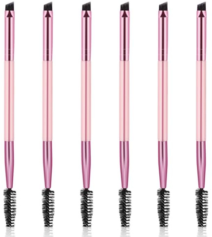 6 Pieces Dual-Ended Brow Brush, Eyebrow Brush, Angled Eye Brow and Spoolie Brushes, Shaping and Filling Eyebrows, Eyebrow Spoolie Brushes for Precise Brushing