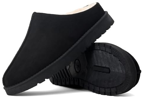 Warm Winter Slip-On Slippers for Women – Faux Fur Lined Mule House Shoes with Memory Foam Insole & Non-Slip Sole (BLACK, One Size, Adult, Women, 7, Numeric, UK Footwear Size System, Medium)