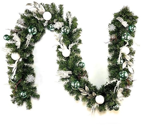 aqxreight Julgirland, 1,8 M 2,7 M Flexibel PVC-konstgjord Girland med Bowknot Bär Xmas Ball för Trappor Räcke Öppen Spis Dörr Träd Julfest Dekoration (1,8 m julboll)