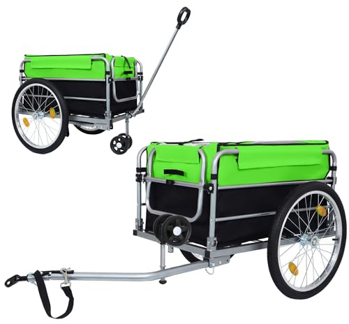 Bike Cargo Trailer, Heavy Duty 220 lbs Bicycle Wagon Cart, 20 Wheels, Folding Grocery Hauler with Safe Hitch System(Black+Green)